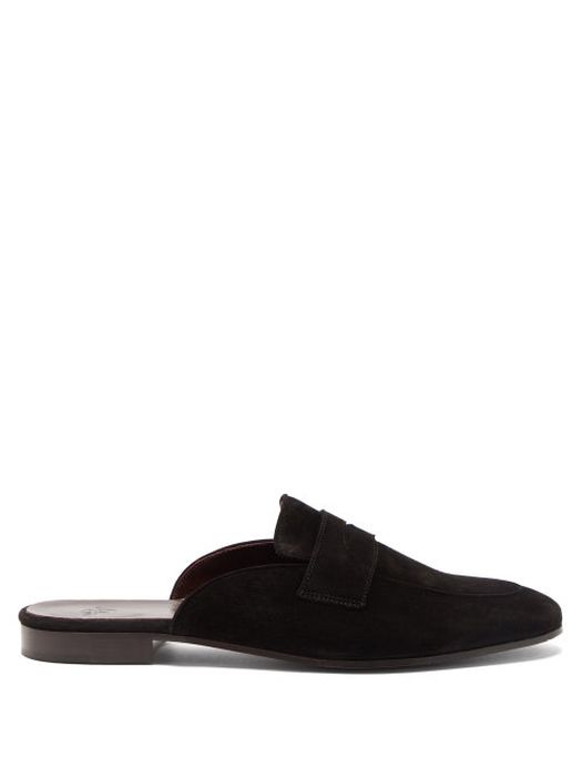 Bougeotte - Penny-strap Backless Suede Loafers - Mens - Black