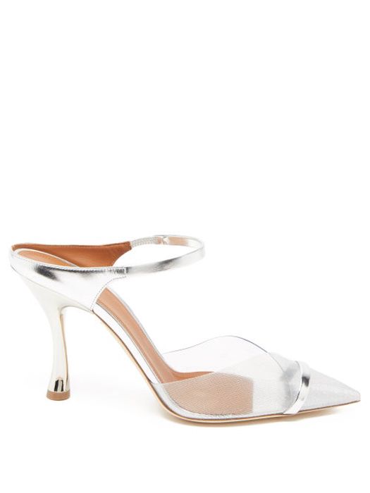 Malone Souliers - Iona Point-toe Pvc And Metallic-leather Mules - Womens - Silver