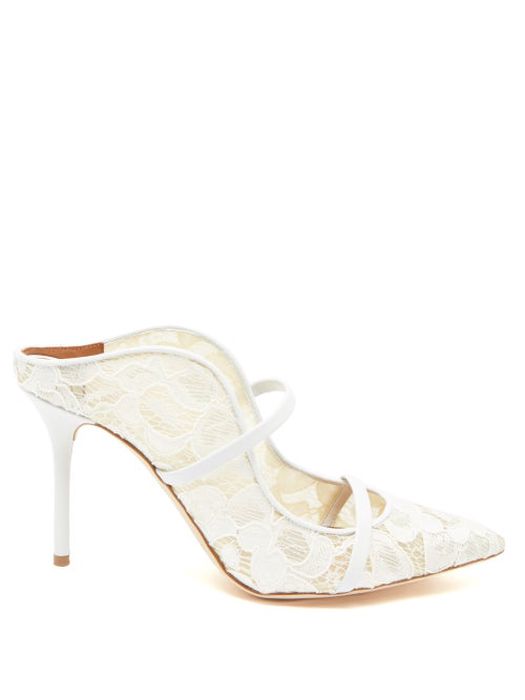 Malone Souliers - Maureen Lace Point-toe Mules - Womens - White