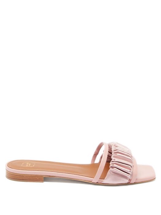 Malone Souliers - Demi Leather And Gathered-satin Slides - Womens - Pink