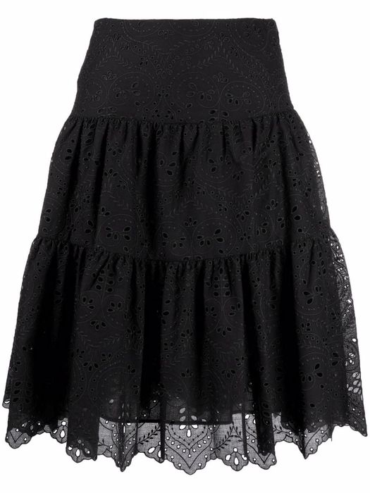 Giambattista Valli broderie-anglaise tiered skirt - Black