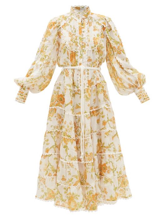 Ale mais - Songbird Citrus-print Ramie Midi Shirt Dress - Womens - Floral