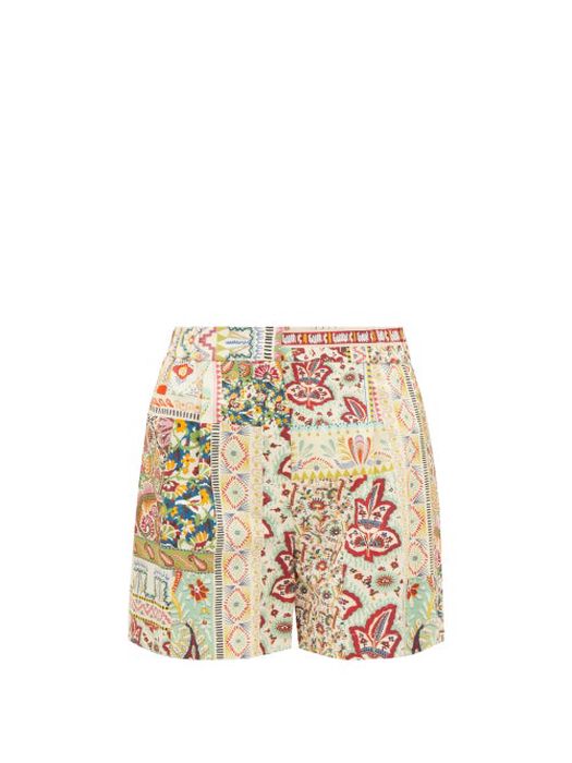 Etro - Paisley Montage-print Cotton-broadcloth Shorts - Womens - Beige Print