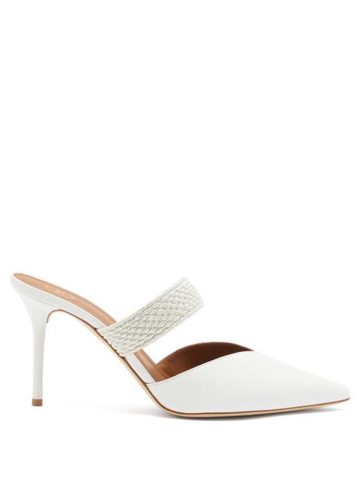 Malone Souliers - Maisie Point-toe Woven-strap Leather Mules - Womens - White