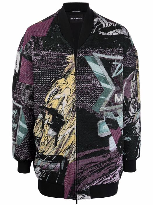 Emporio Armani abstract-print zip-up bomber jacket - Black