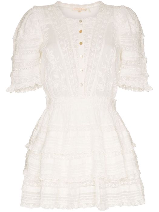 LoveShackFancy Quincy ruffled cotton mini dress - White