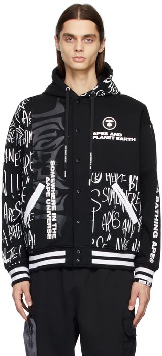 AAPE by A Bathing Ape Black Graphic Text Hoodie