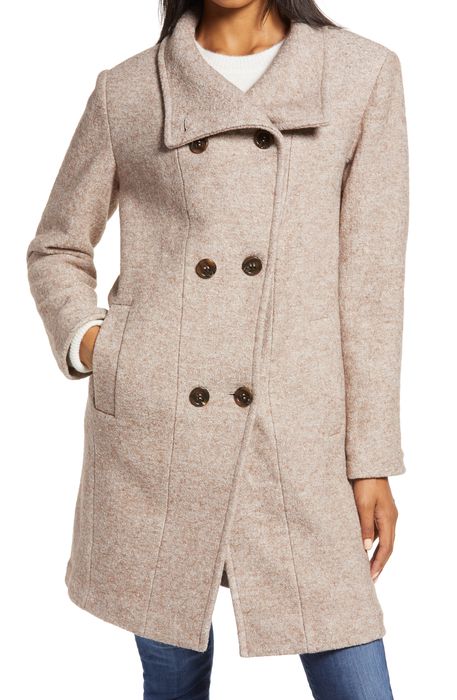 Ellen Tracy Double Breasted Wool Blend Coat