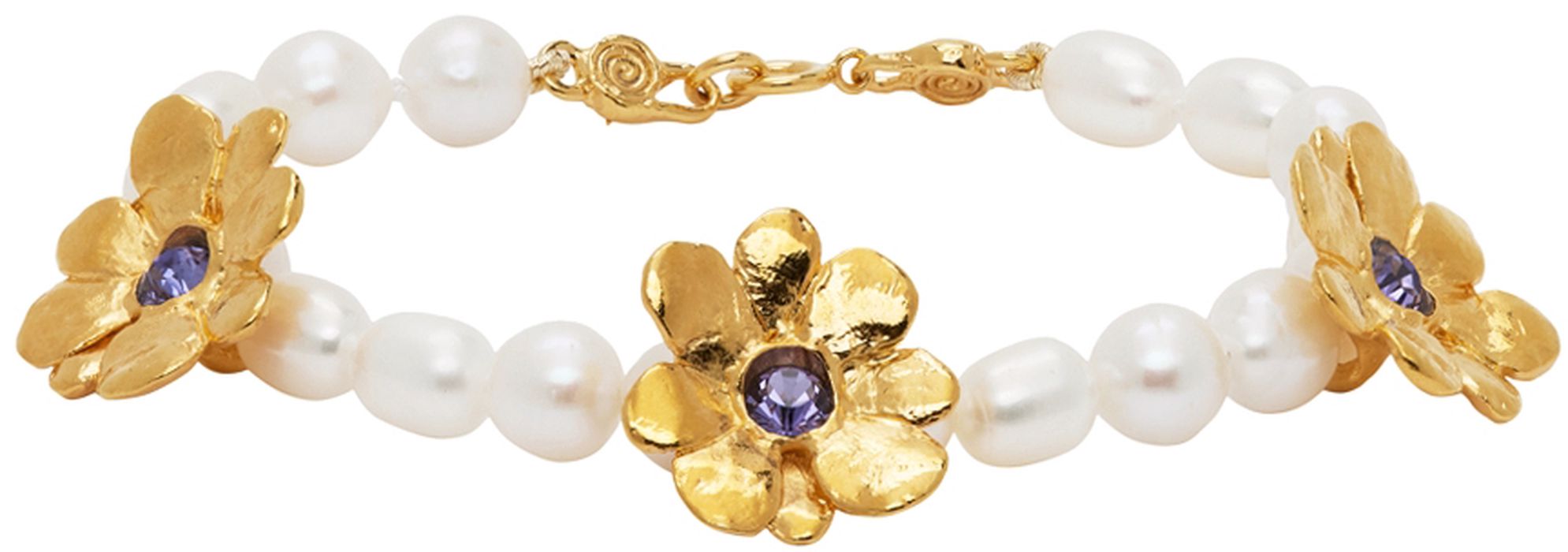 Mondo Mondo White & Purple Daisy Pearl Bracelet