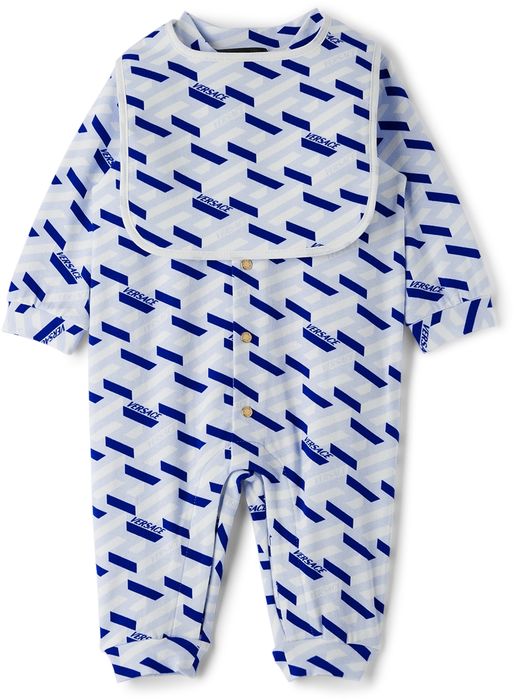 Versace Baby Blue La Greca Bodysuit Set