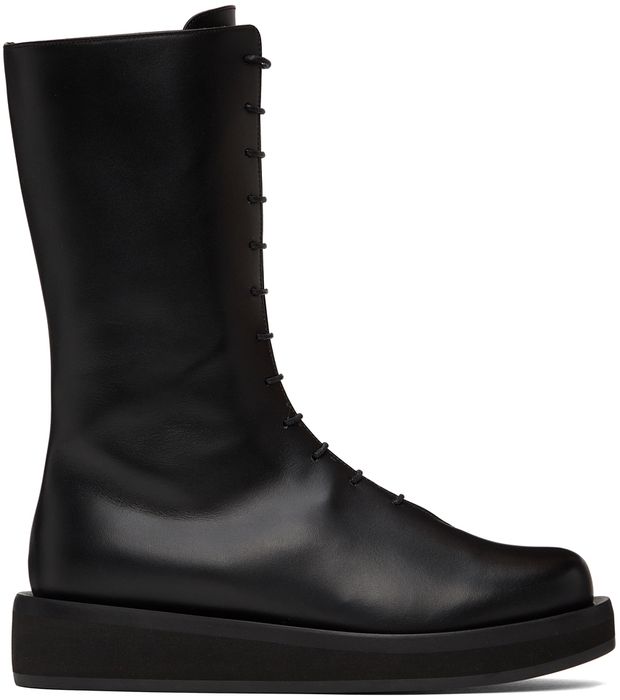 NEOUS Black Leather Spika Mid-Calf Boots