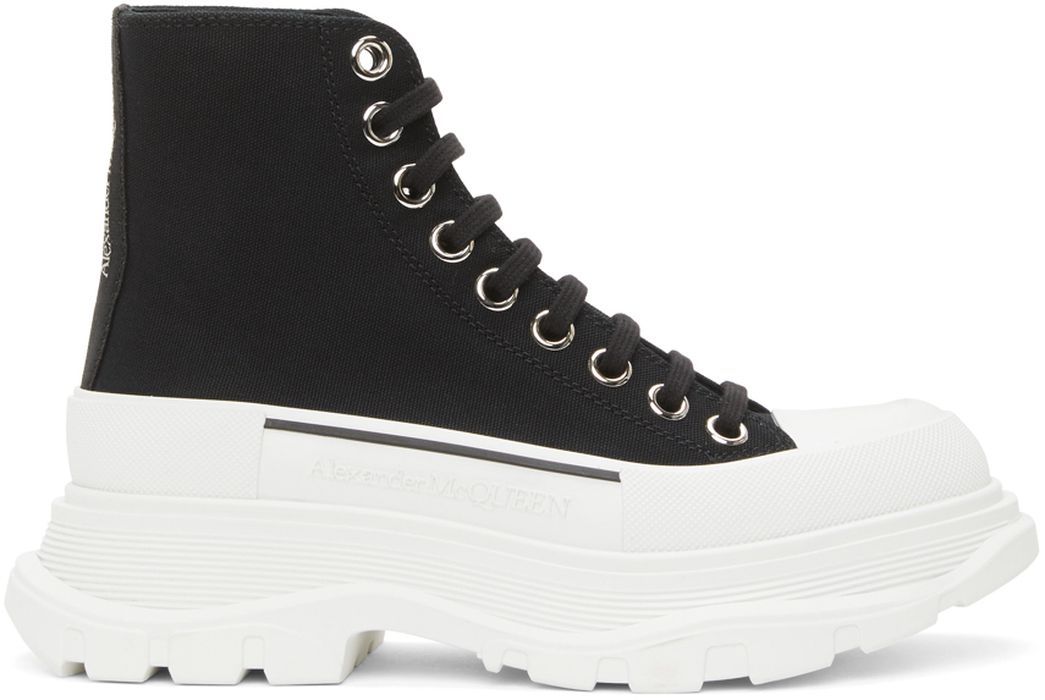 Alexander McQueen Black & White Tread Slick High Sneakers