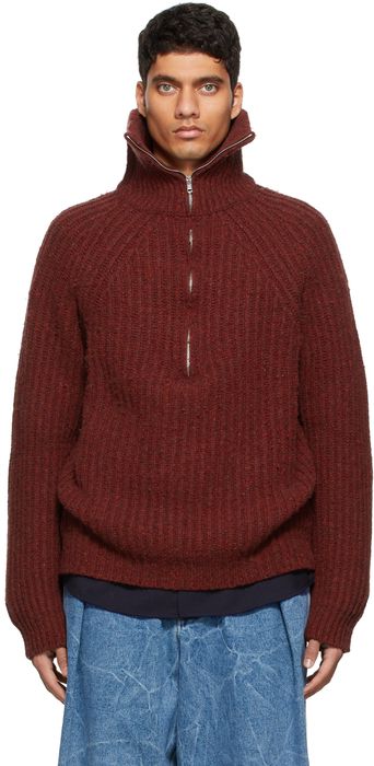 Marni Red Knit Half-Zip Sweater