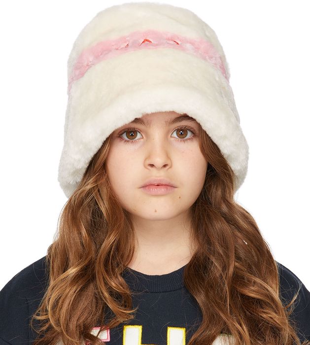 Marc Jacobs Kids Off-White & Pink Faux-Fur Bucket Hat