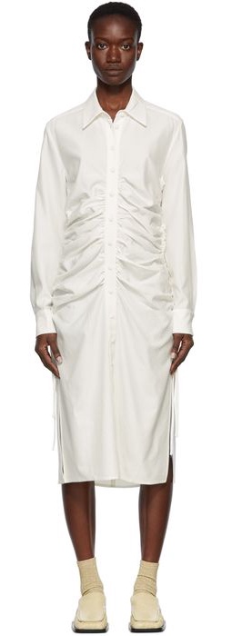 Yuzefi White Ruched Shirt Dress