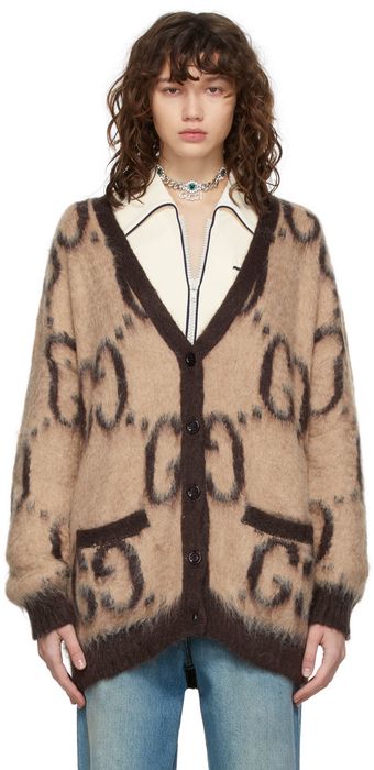 Gucci Reversible Beige & Brown Mohair Oversized GG Cardigan