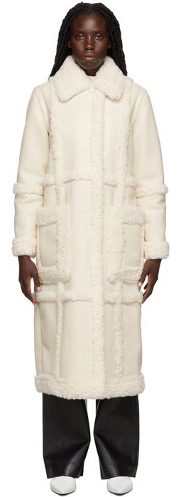Stand Studio Off-White Faux-Leather & Faux-Shearling Patrice Long Coat