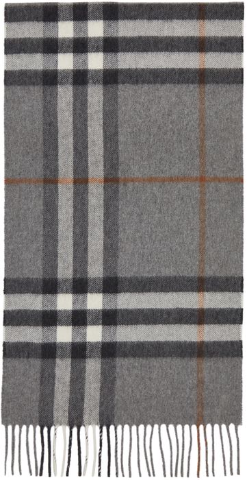 Burberry Grey & Tan Cashmere Giant Check Scarf