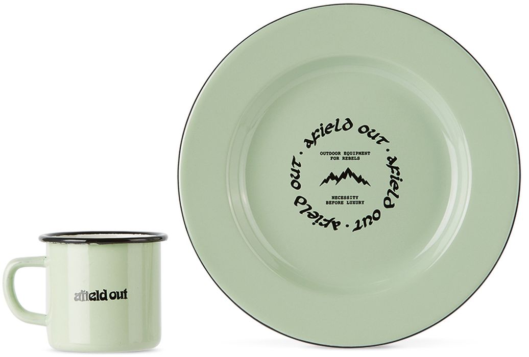 Afield Out SSENSE Exclusive Green Enamel Plate & Mug Set