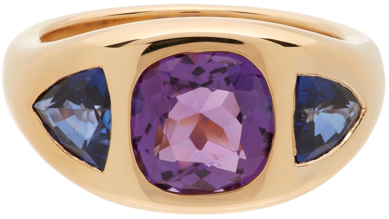 BRENT NEALE Purple Cushion & Trillion Three Stone Ring