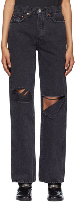 Re/Done Black Distressed High Rise Loose Jeans
