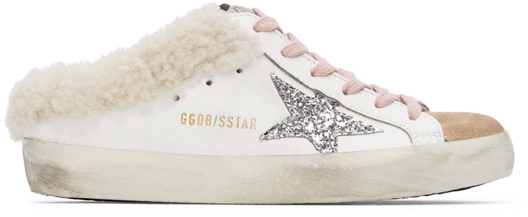 Golden Goose SSENSE Exclusive White & Brown Shearling Super-Star Sneakers