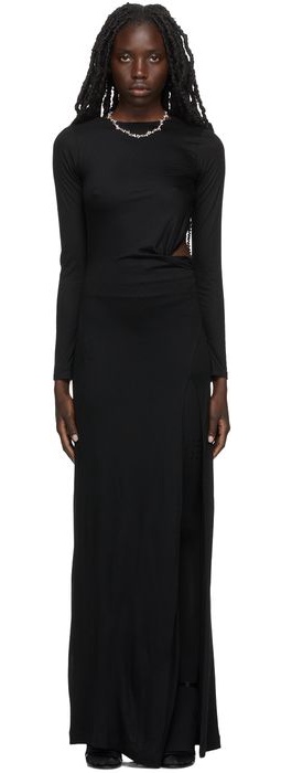 J6 Black Backless Draped T-Shirt Long Dress