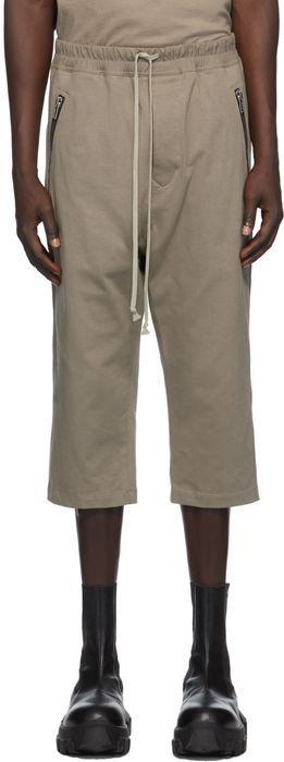 Rick Owens Grey Jersey Cropped Drawstring Lounge Pants
