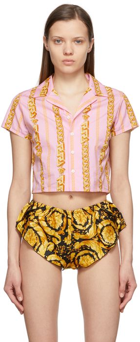 Versace Underwear Pink Cropped Chain Print Pyjama Shirt