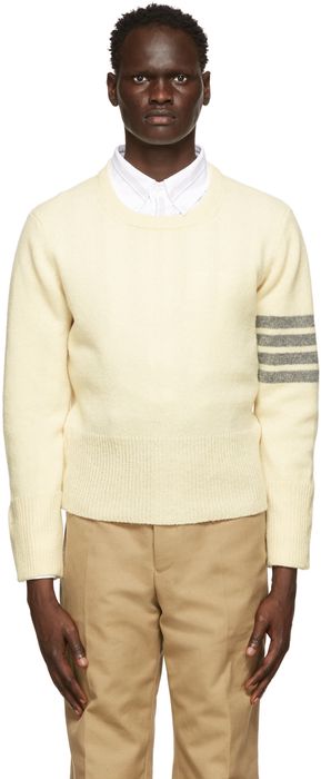 Thom Browne Off-White Shetland 4-Bar Crewneck Sweater