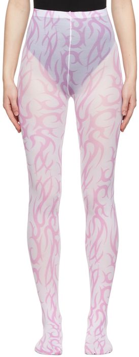 Ashley Williams Pink & White All Over Tattoo Print Tights