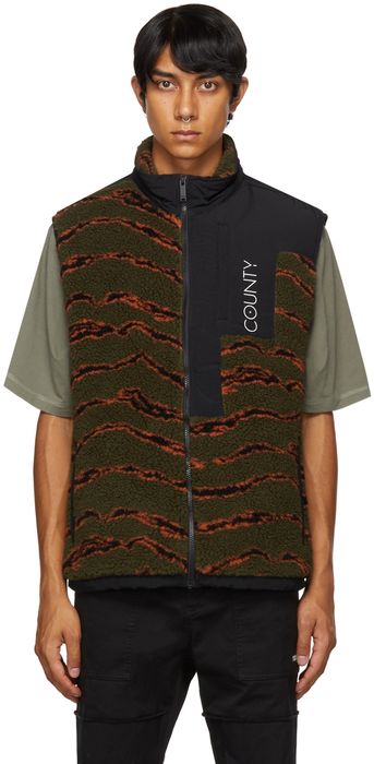 Marcelo Burlon County of Milan Green & Orange Camo Pile Zip Vest