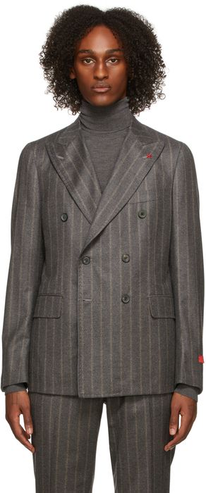 Isaia Grey Striped Double-Breasted Cortina Blazer