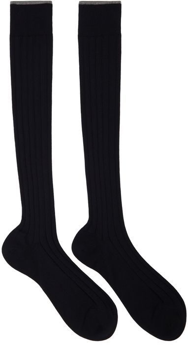 Brunello Cucinelli Navy Cotton Long Socks