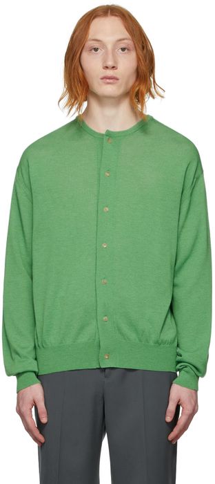 AURALEE Green Cashmere Hard Twist Knit Cardigan