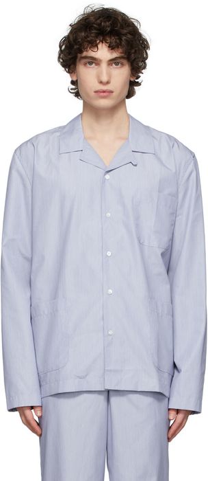 Sunspel Blue Cotton Pyjama Shirt