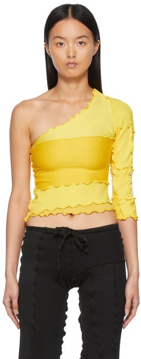 Sherris Yellow One-Shoulder Patch Shirt