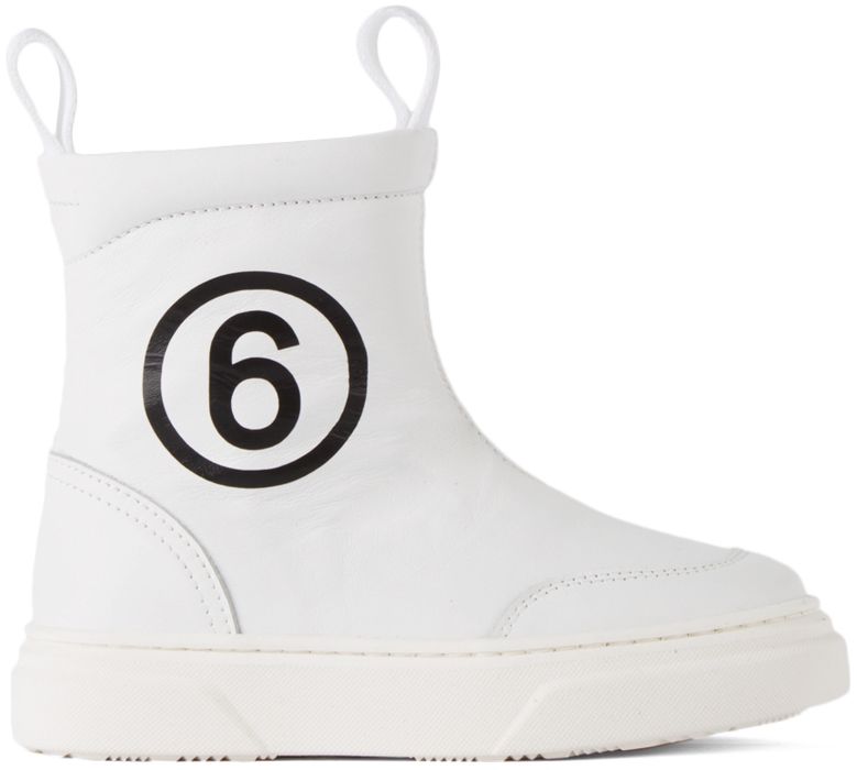 MM6 Maison Margiela Kids White Logo Slip-On Boots