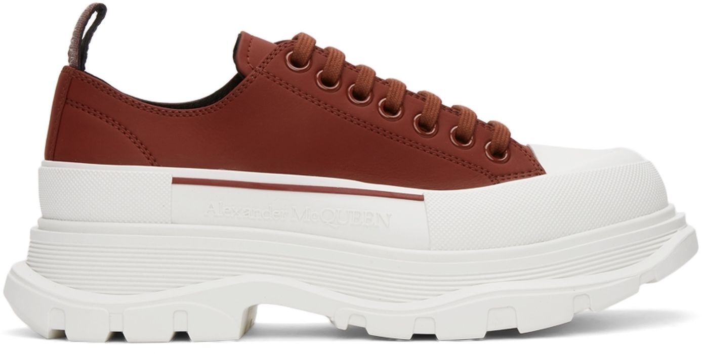 Alexander McQueen Burgundy Faux-Leather Tread Slick Sneakers