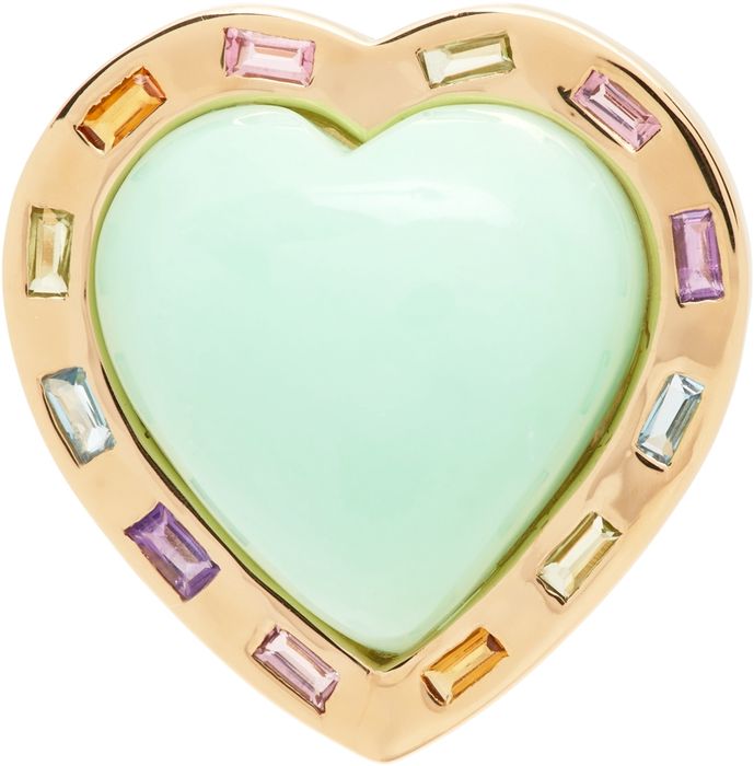 BRENT NEALE Green & Gold Large Puff Heart Ring