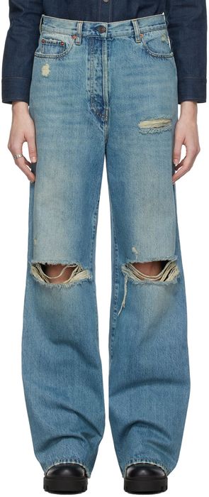Gucci Blue Eco-Washed Organic Denim Ripped Jeans