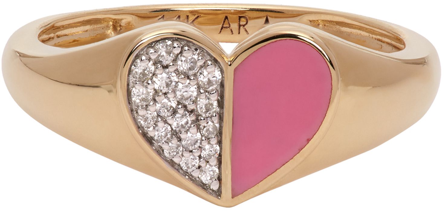 Adina Reyter Gold & Pink Ceramic Pavé Folded Heart Ring
