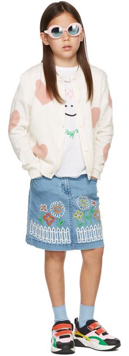 Stella McCartney Kids Blue Denim Embroidered Flowers Skirt