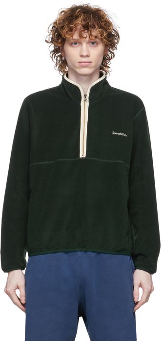 Sporty & Rich Green Serif Logo Half-Zip Sweater