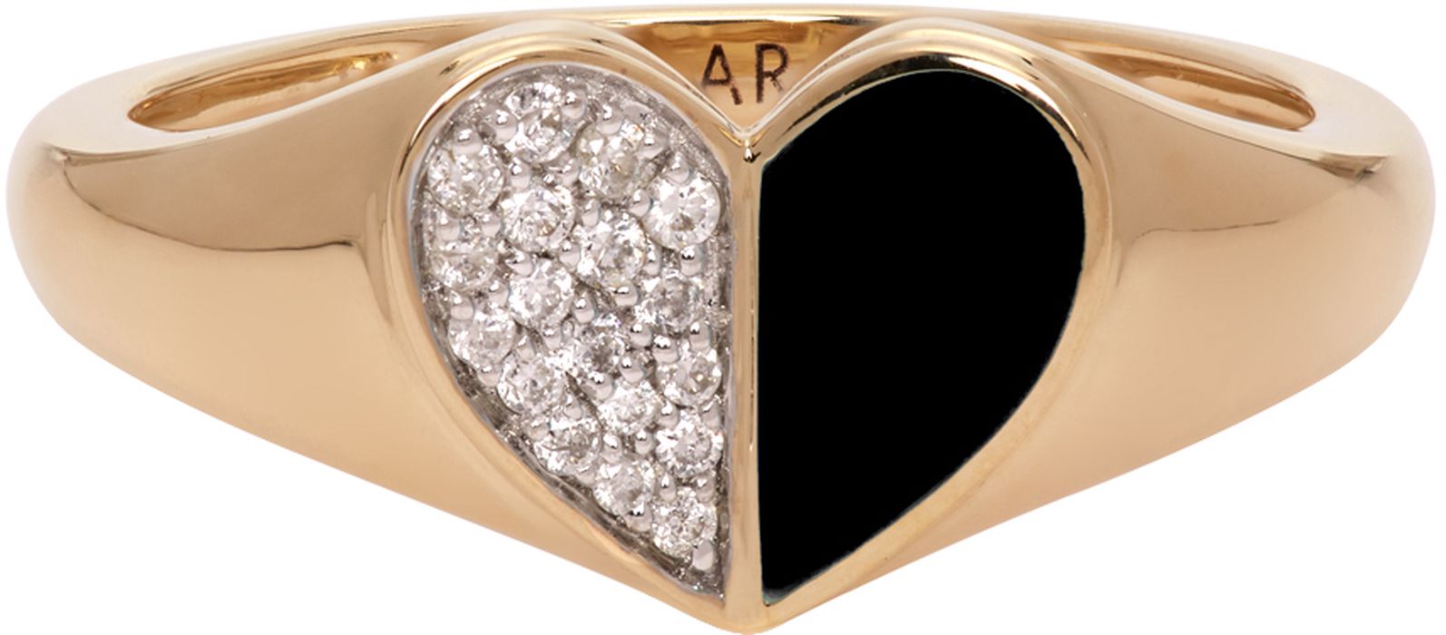 Adina Reyter Gold & Black Ceramic Pavé Folded Heart Ring