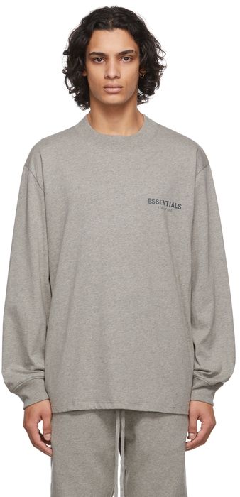 Essentials Grey Logo Long Sleeve T-Shirt
