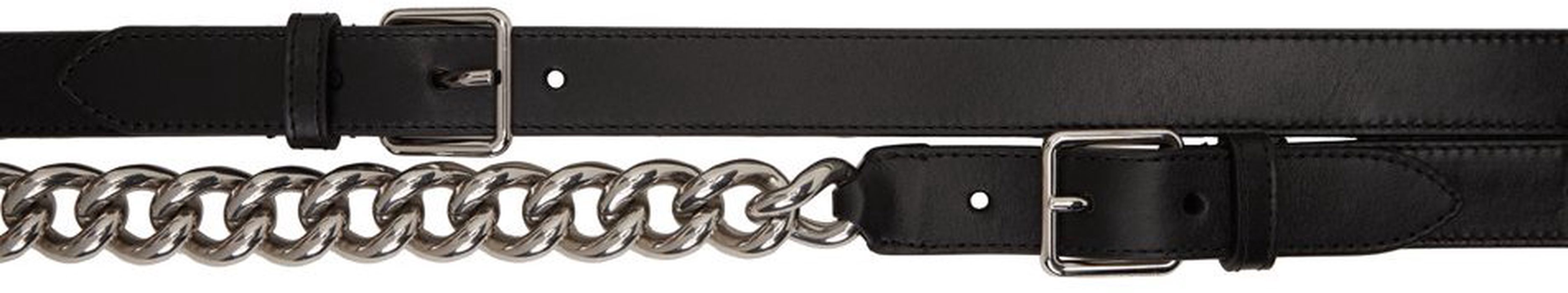 Alexander McQueen Black & Silver Chain Double Belt