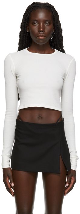 ÉTERNE SSENSE Exclusive White Crop Thermal Waffle Long Sleeve T-Shirt