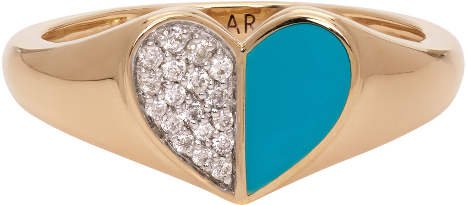 Adina Reyter Gold & Blue Ceramic Pavé Folded Heart Ring