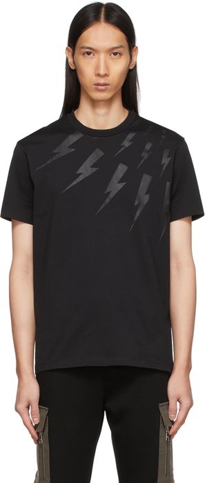 Neil Barrett Black Off-Set Fair Isle Thunderbolt T-Shirt